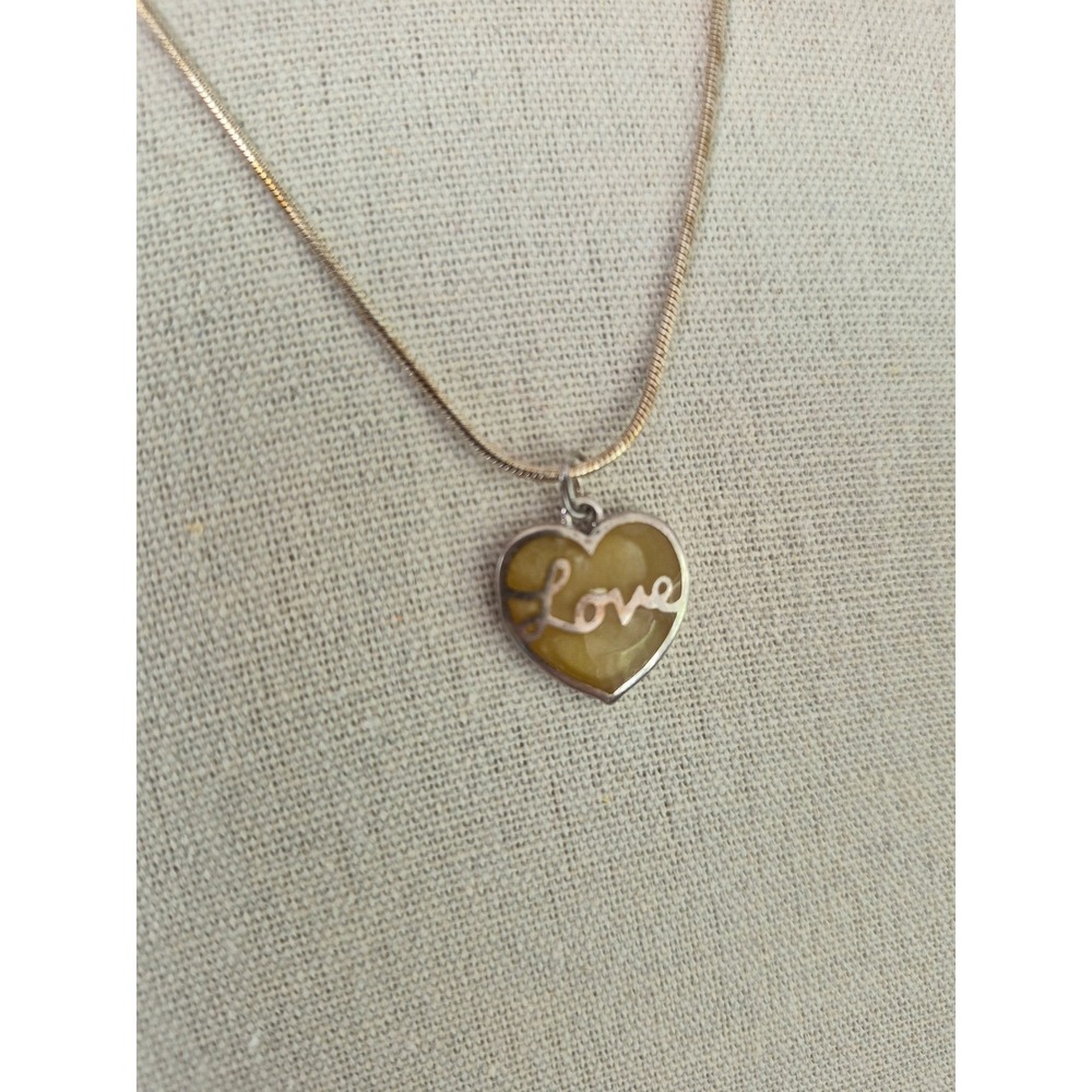 925 Italy Sterling Silver Snake Chain Yellow Love Heart Pendant Necklace Vintage